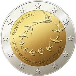 Pièce 2 euro commémorative Slovénie 2017 "10e anniversaire de l'euro en...