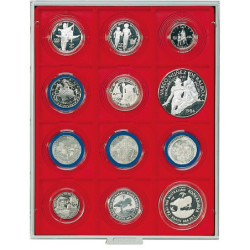 LINDNER box monnaies avec 12 alvéoles carrés de 68x68 mm.